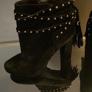 Jessica Simpson gold and black suede ankle boots